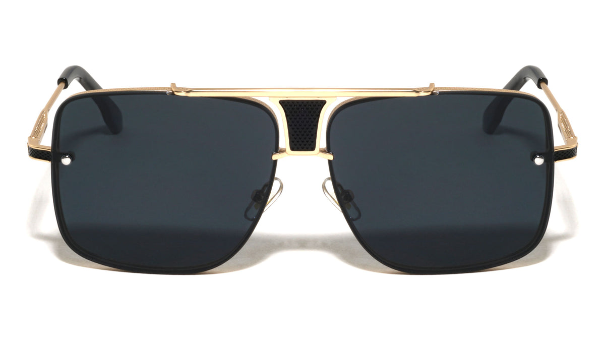 Rimless Frame Texture Accent Modern Square Aviators Wholesale Sunglasses