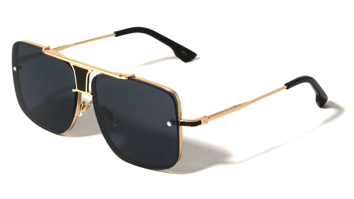 Rimless Frame Texture Accent Modern Square Aviators Wholesale Sunglasses