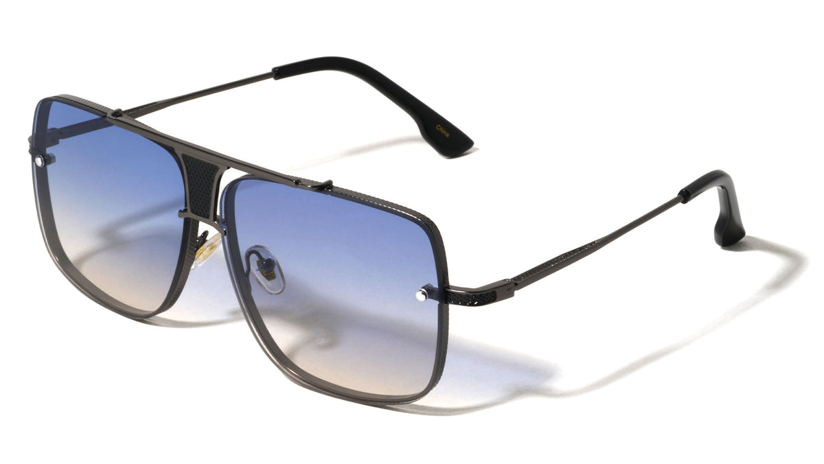Rimless Frame Texture Accent Modern Square Aviators Wholesale Sunglasses
