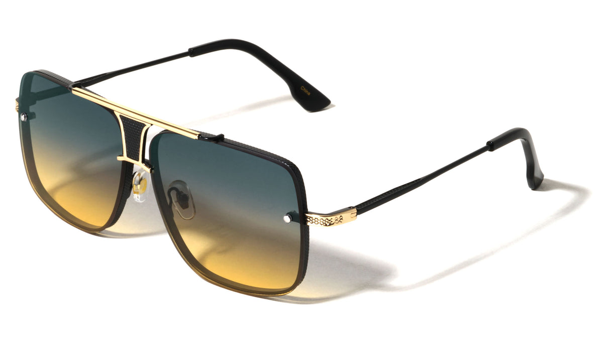 Rimless Frame Texture Accent Modern Square Aviators Wholesale Sunglasses