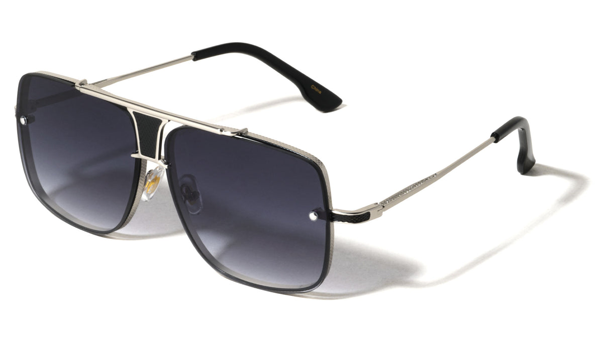 Rimless Frame Texture Accent Modern Square Aviators Wholesale Sunglasses
