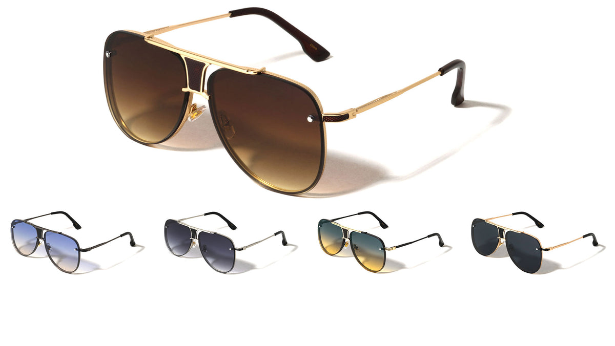 Rimless Frame Texture Accent Modern Tear Aviators Wholesale Sunglasses