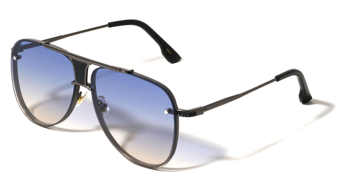 Rimless Frame Texture Accent Modern Tear Aviators Wholesale Sunglasses