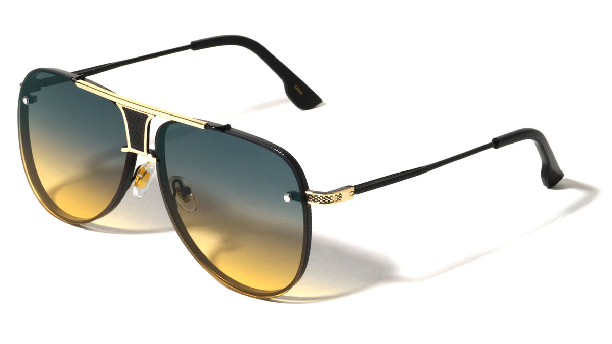 Rimless Frame Texture Accent Modern Tear Aviators Wholesale Sunglasses
