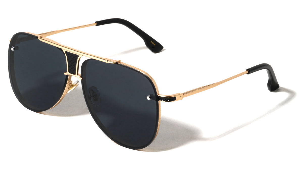 Rimless Frame Texture Accent Modern Tear Aviators Wholesale Sunglasses