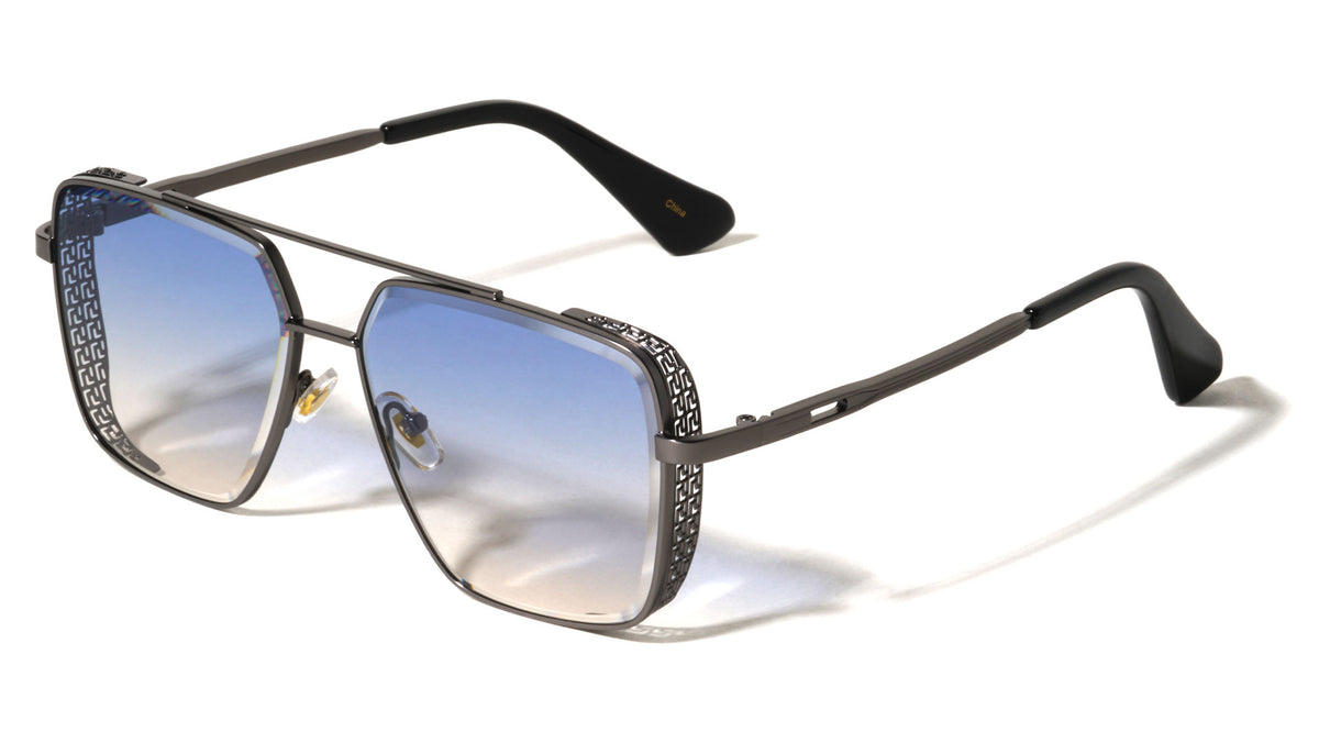 Greek Key Side Shield Pattern Modern Square Aviators Wholesale Sunglasses