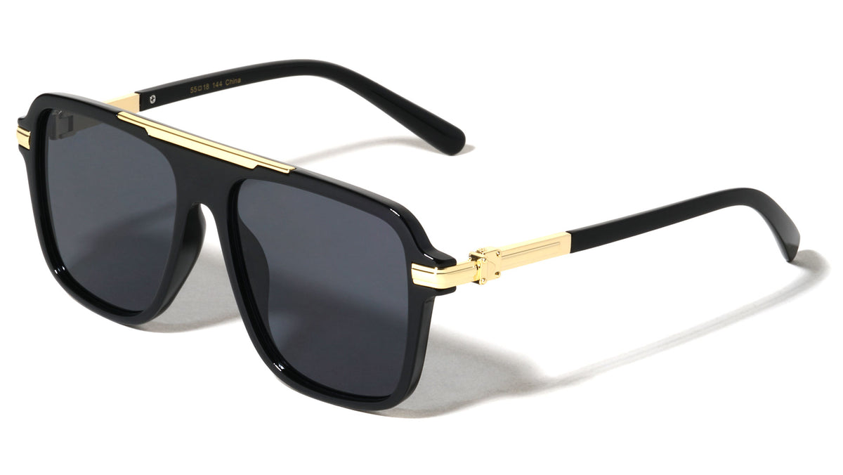Stud Hinge Accent Modern Squared Aviators Wholesale Sunglasses
