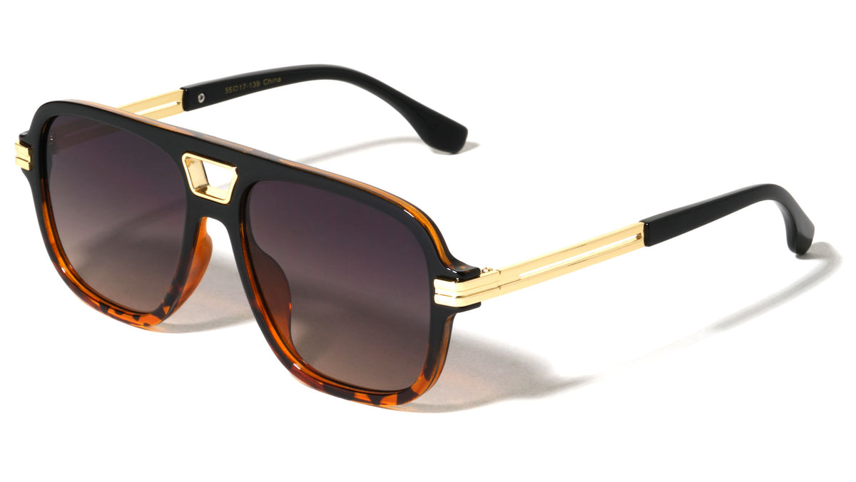 Temple Line Cutout Modern Squared Aviators Wholesale Sunglasses