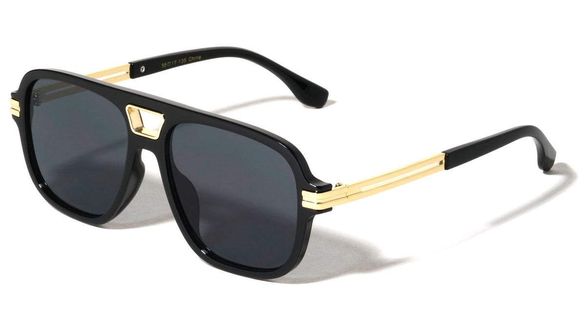 Temple Line Cutout Modern Squared Aviators Wholesale Sunglasses