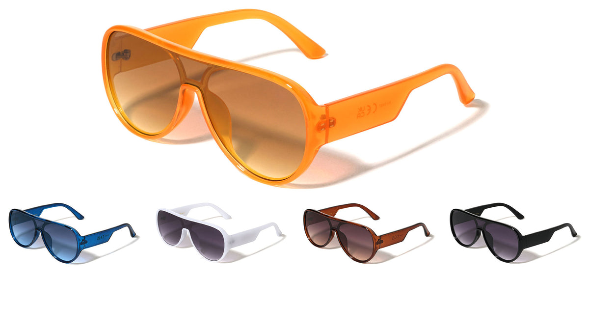 Crystal Color One Piece Shield Lens Aviators Wholesale Sunglasses