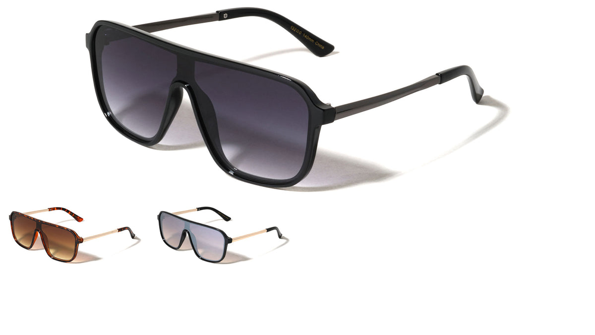 Flat Top One Piece Shield Lens Rectangle Aviators Wholesale Sunglasses