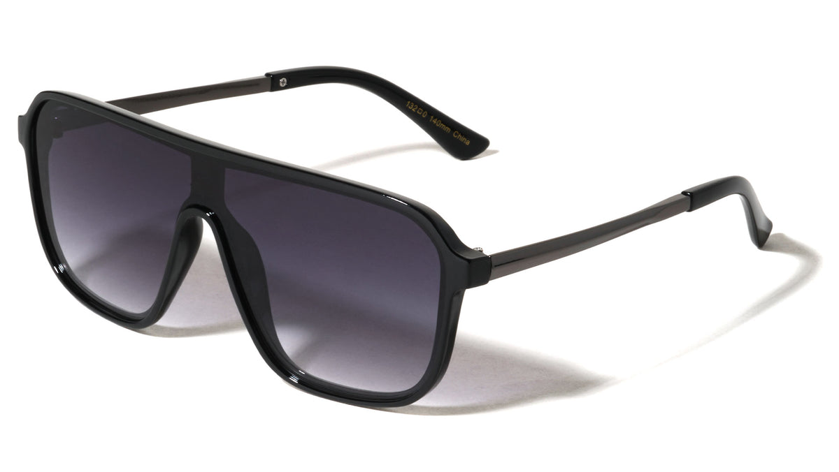 Flat Top One Piece Shield Lens Rectangle Aviators Wholesale Sunglasses