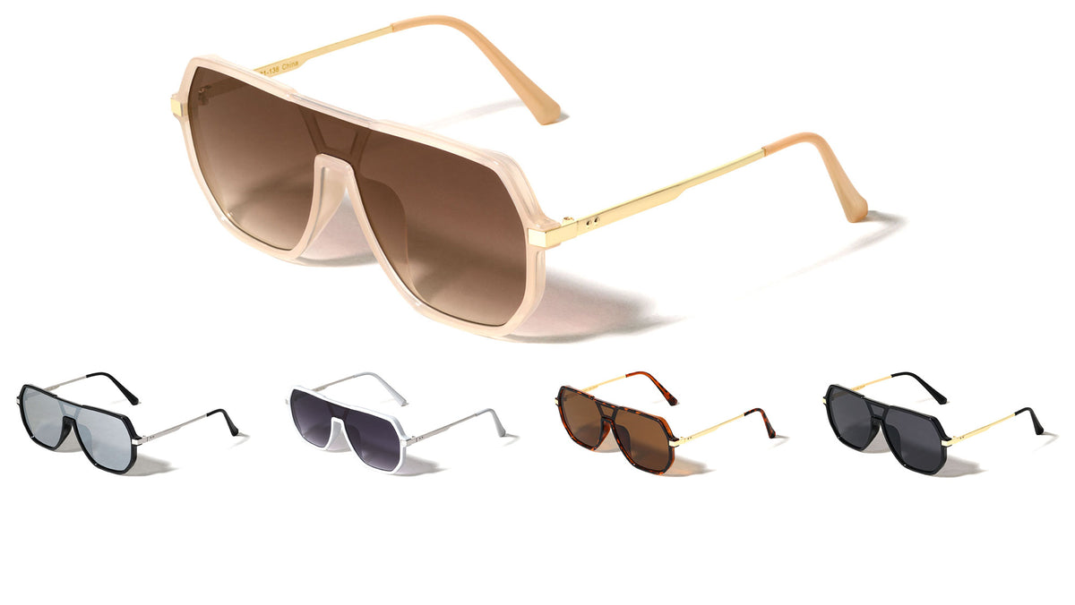 Flat Top One Piece Shield Lens Geometric Aviators Wholesale Sunglasses