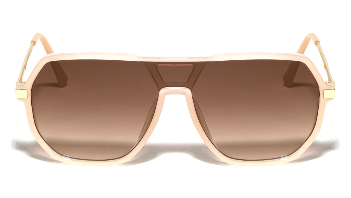 Flat Top One Piece Shield Lens Geometric Aviators Wholesale Sunglasses