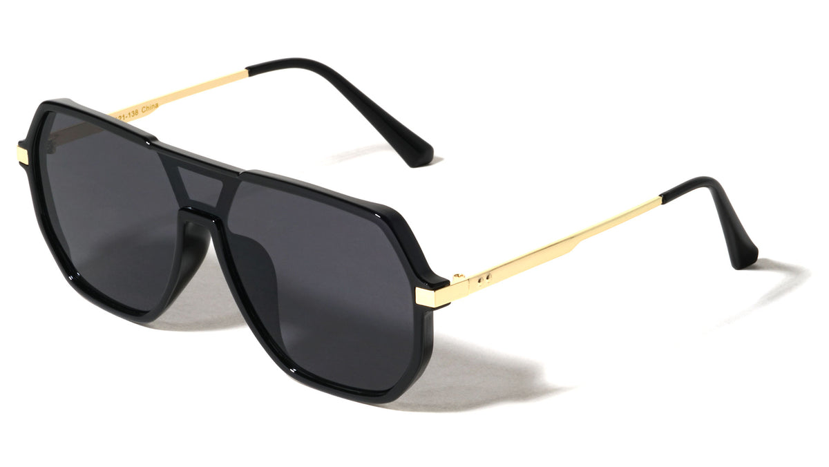 Flat Top One Piece Shield Lens Geometric Aviators Wholesale Sunglasses