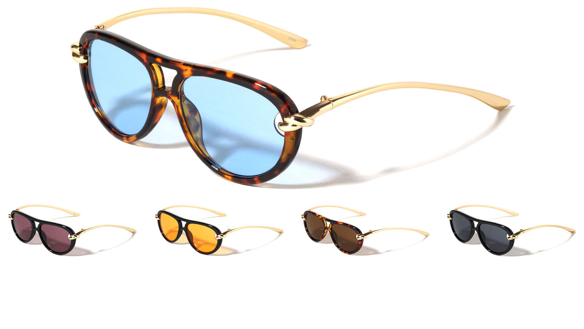 Knot Hinge Accent Curved Temple Fashion Tear Aviators Wholesale Sunglasses