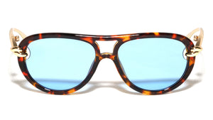 Knot Hinge Accent Curved Temple Fashion Tear Aviators Wholesale Sunglasses