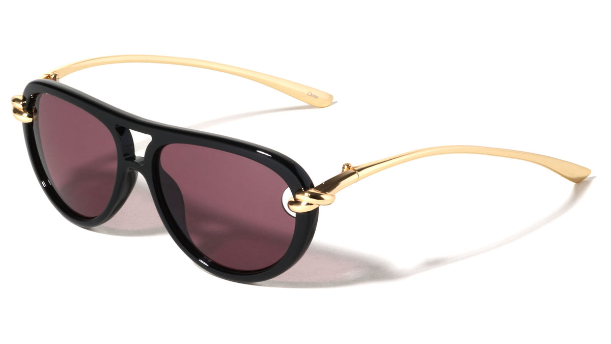 Knot Hinge Accent Curved Temple Fashion Tear Aviators Wholesale Sunglasses