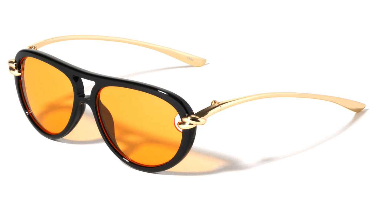 Knot Hinge Accent Curved Temple Fashion Tear Aviators Wholesale Sunglasses