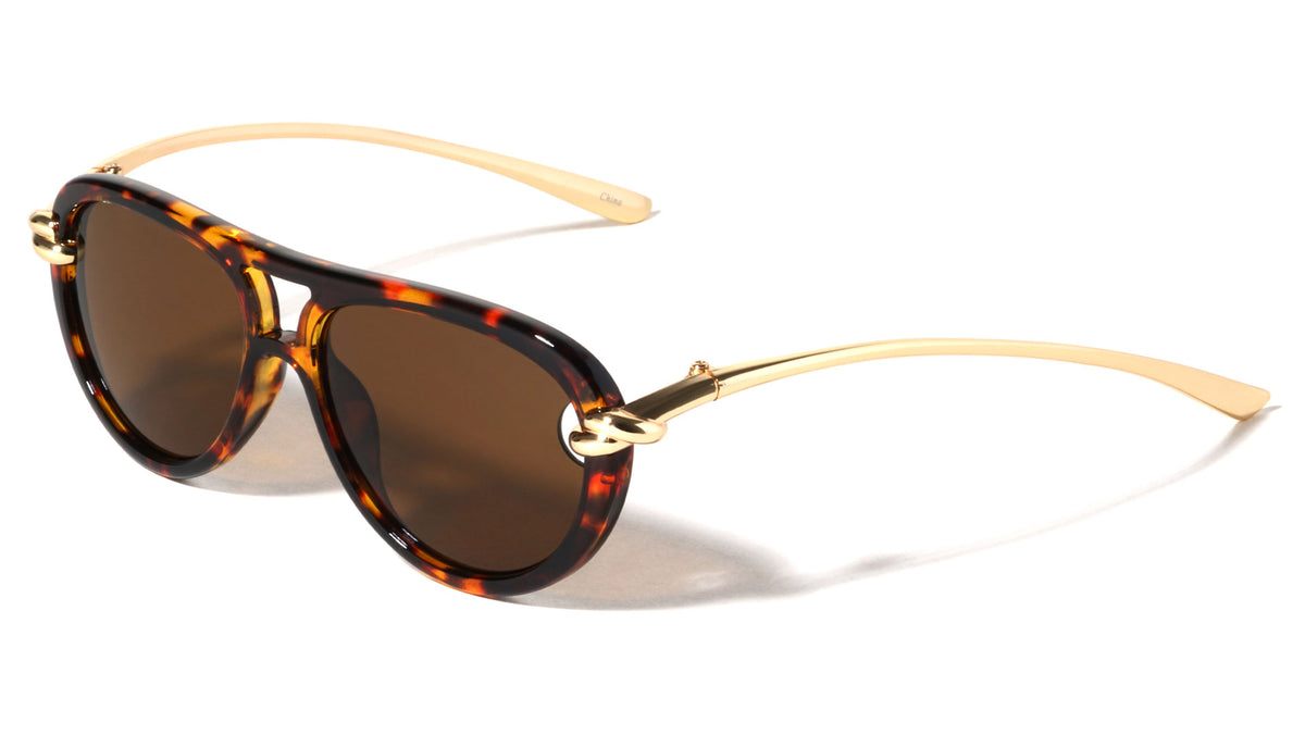 Knot Hinge Accent Curved Temple Fashion Tear Aviators Wholesale Sunglasses