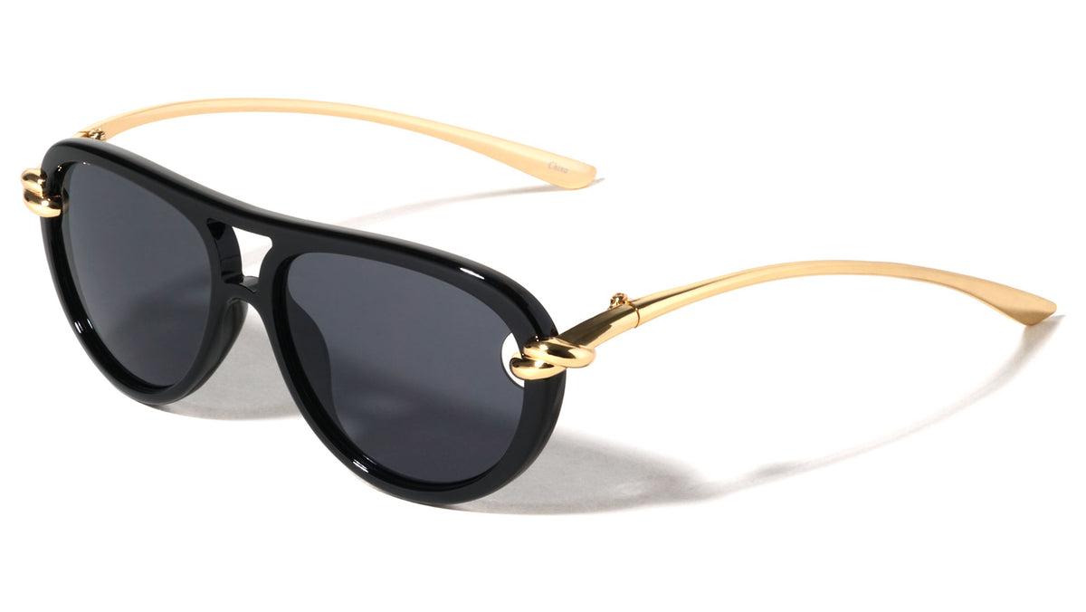 Knot Hinge Accent Curved Temple Fashion Tear Aviators Wholesale Sunglasses