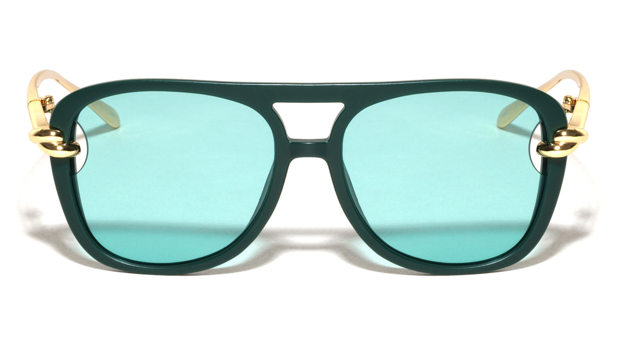 Knot Hinge Accent Curved Temple Fashion Square Aviators Wholesale Sunglasses