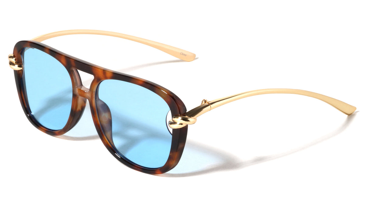 Knot Hinge Accent Curved Temple Fashion Square Aviators Wholesale Sunglasses