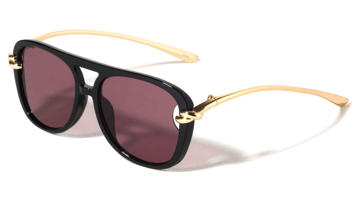 Knot Hinge Accent Curved Temple Fashion Square Aviators Wholesale Sunglasses