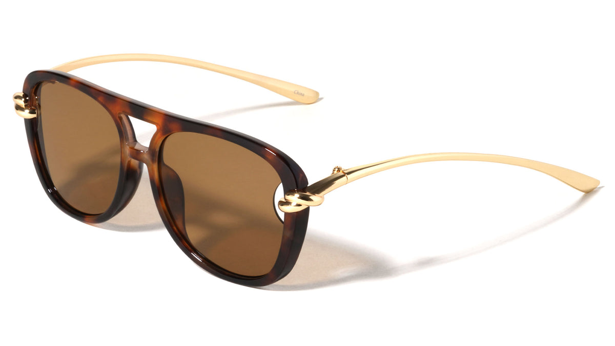 Knot Hinge Accent Curved Temple Fashion Square Aviators Wholesale Sunglasses