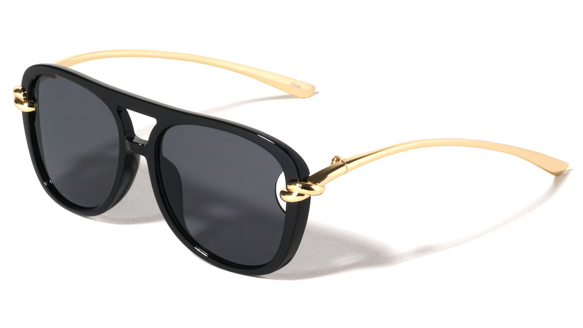 Knot Hinge Accent Curved Temple Fashion Square Aviators Wholesale Sunglasses