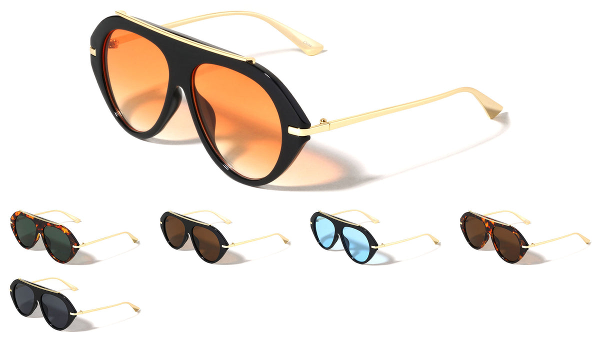 Flat Top Bar Accent Solid Rim Fashion Tear Aviators Wholesale Sunglasses