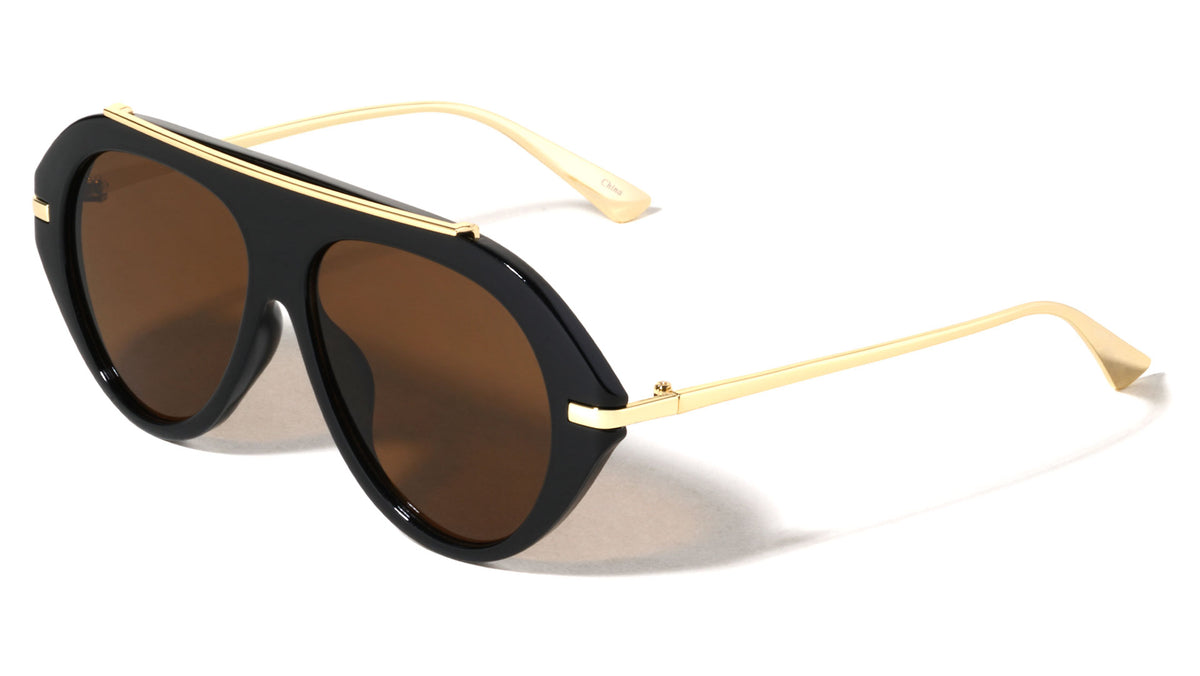 Flat Top Bar Accent Solid Rim Fashion Tear Aviators Wholesale Sunglasses