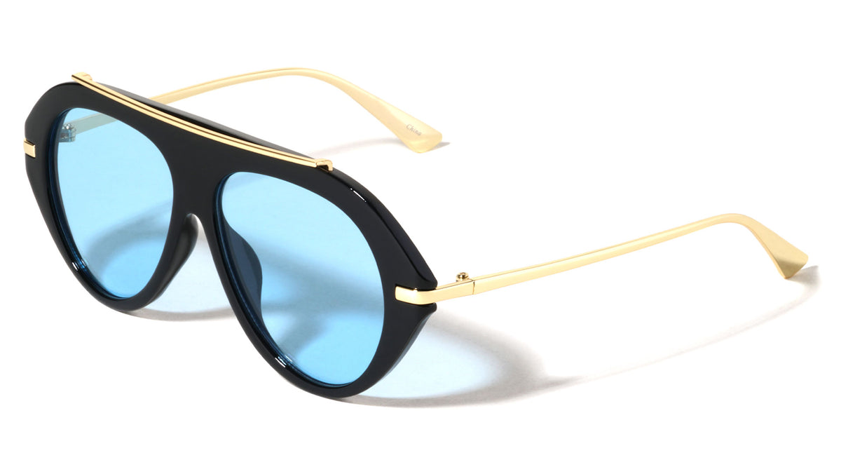 Flat Top Bar Accent Solid Rim Fashion Tear Aviators Wholesale Sunglasses