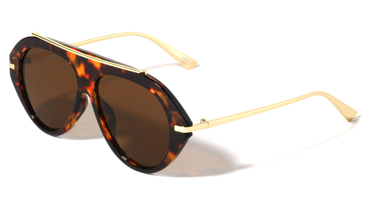 Flat Top Bar Accent Solid Rim Fashion Tear Aviators Wholesale Sunglasses