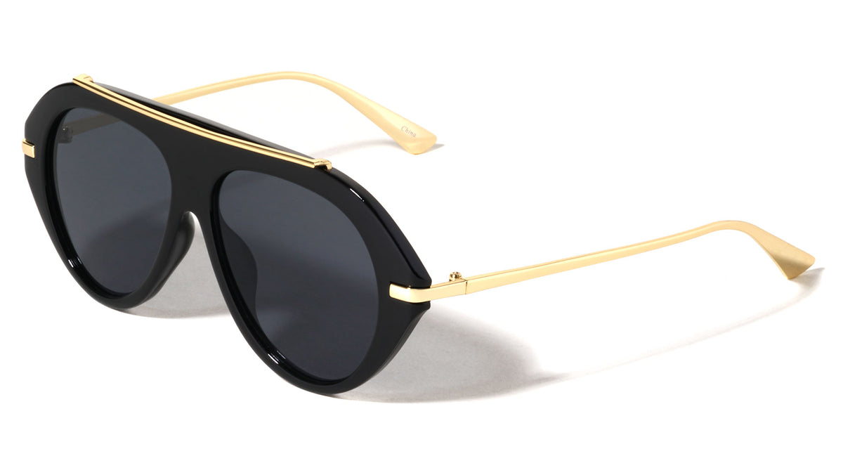 Flat Top Bar Accent Solid Rim Fashion Tear Aviators Wholesale Sunglasses