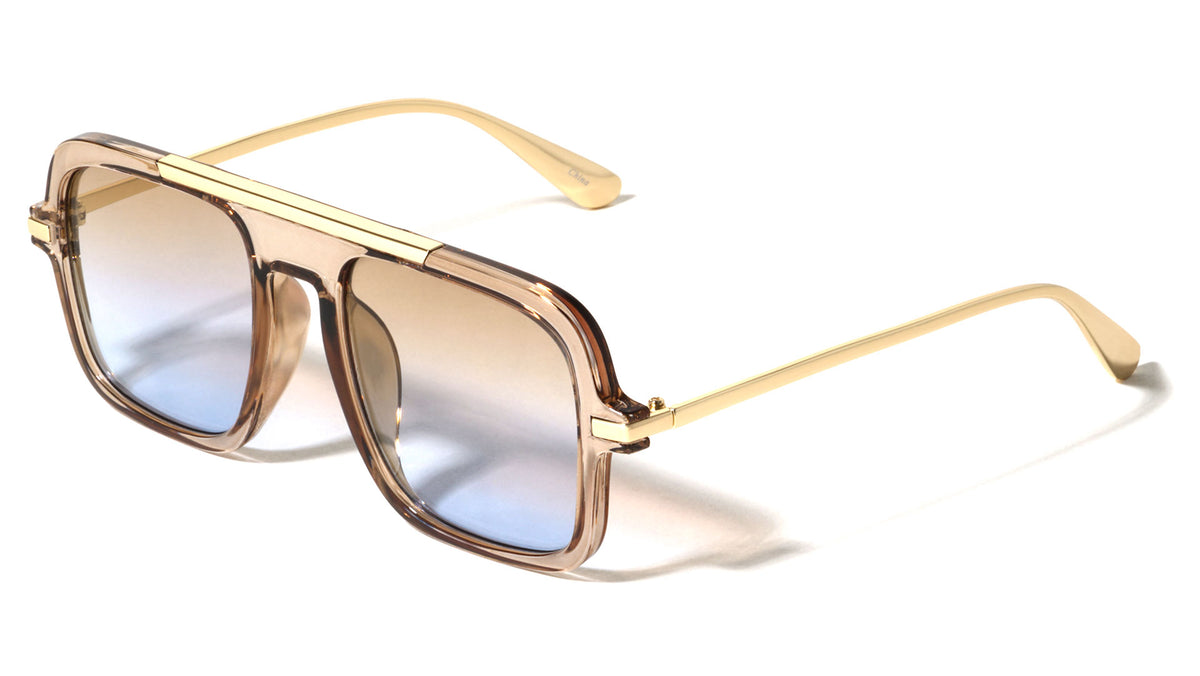 Color Lens Top Bar Accent Modern Squared Aviators Wholesale Sunglasses