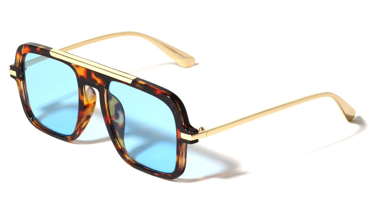Color Lens Top Bar Accent Modern Squared Aviators Wholesale Sunglasses