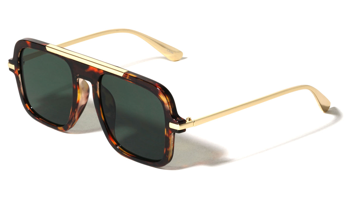 Color Lens Top Bar Accent Modern Squared Aviators Wholesale Sunglasses