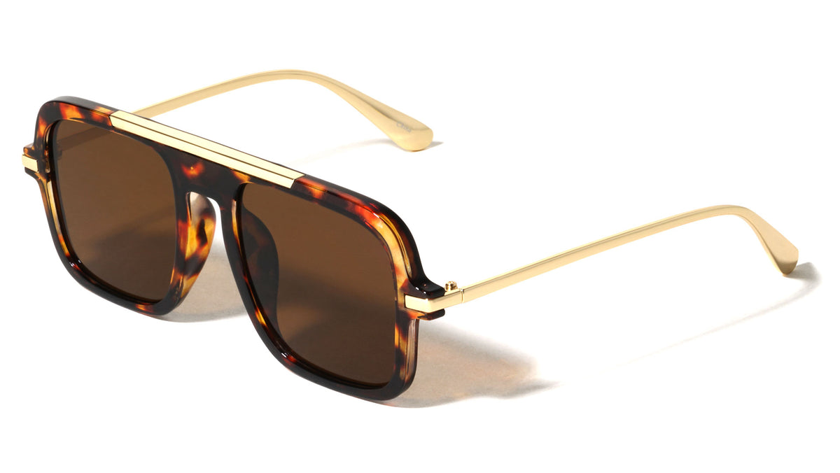 Color Lens Top Bar Accent Modern Squared Aviators Wholesale Sunglasses