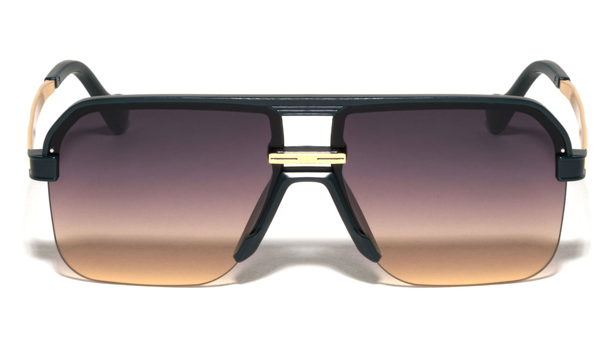 Temple Line Accent Semi Rimless Modern Squared Aviators Wholesale Sunglasses
