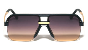 Temple Line Accent Semi Rimless Modern Squared Aviators Wholesale Sunglasses