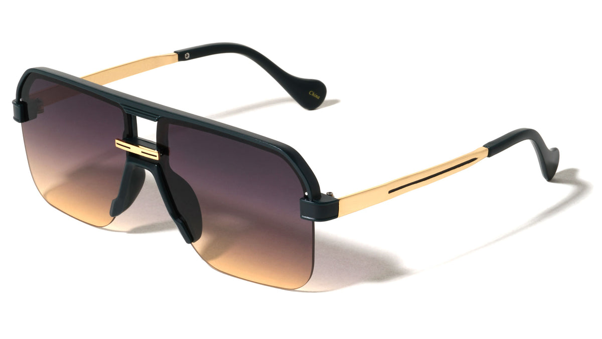 Temple Line Accent Semi Rimless Modern Squared Aviators Wholesale Sunglasses