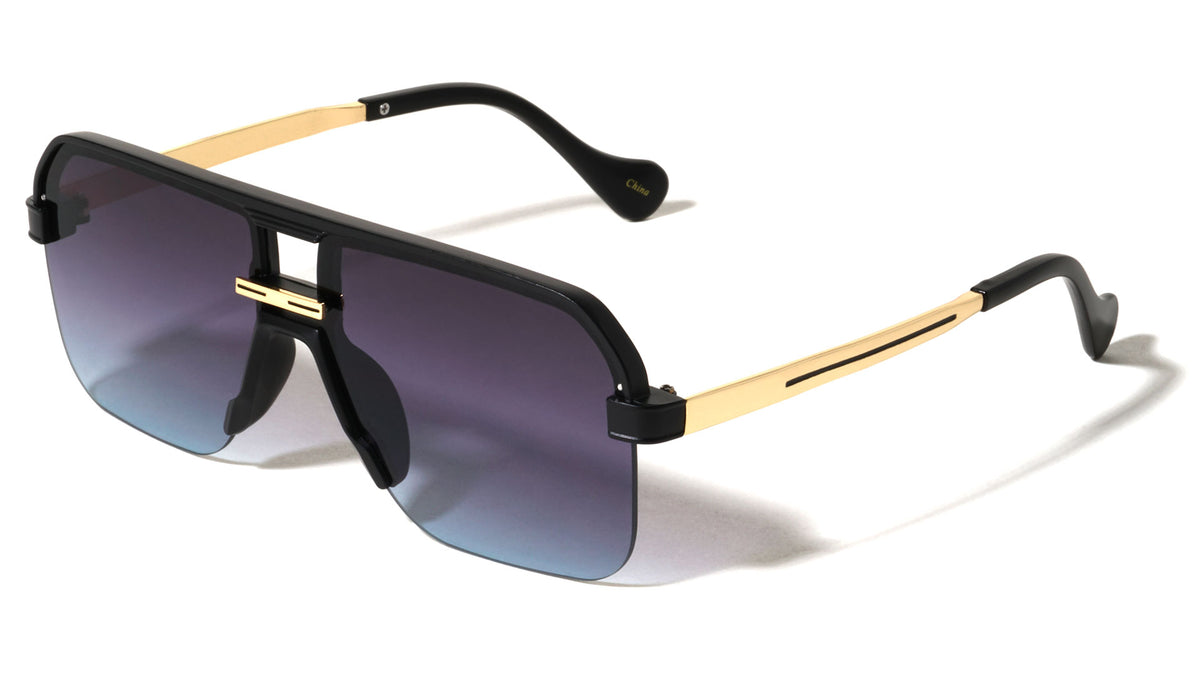 Temple Line Accent Semi Rimless Modern Squared Aviators Wholesale Sunglasses