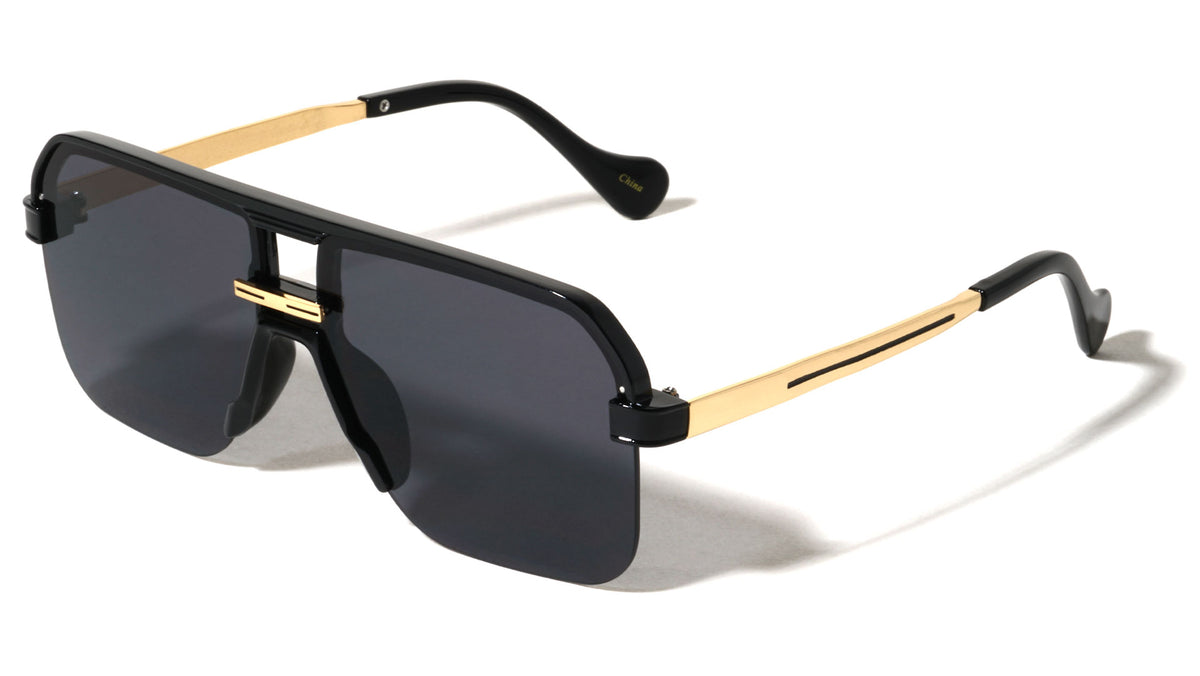 Temple Line Accent Semi Rimless Modern Squared Aviators Wholesale Sunglasses