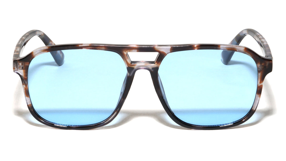 Hinge Accent Color Lens Modern Squared Aviators Wholesale Sunglasses