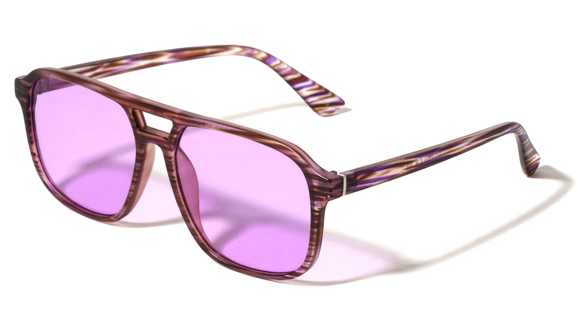 Hinge Accent Color Lens Modern Squared Aviators Wholesale Sunglasses