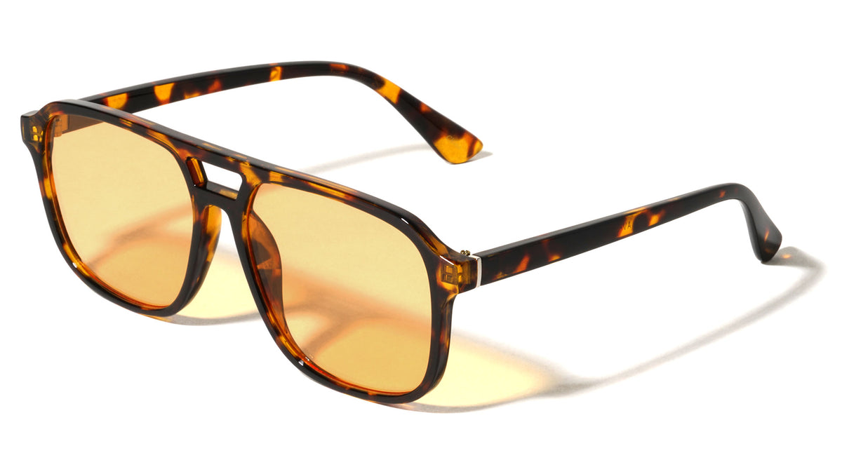 Hinge Accent Color Lens Modern Squared Aviators Wholesale Sunglasses
