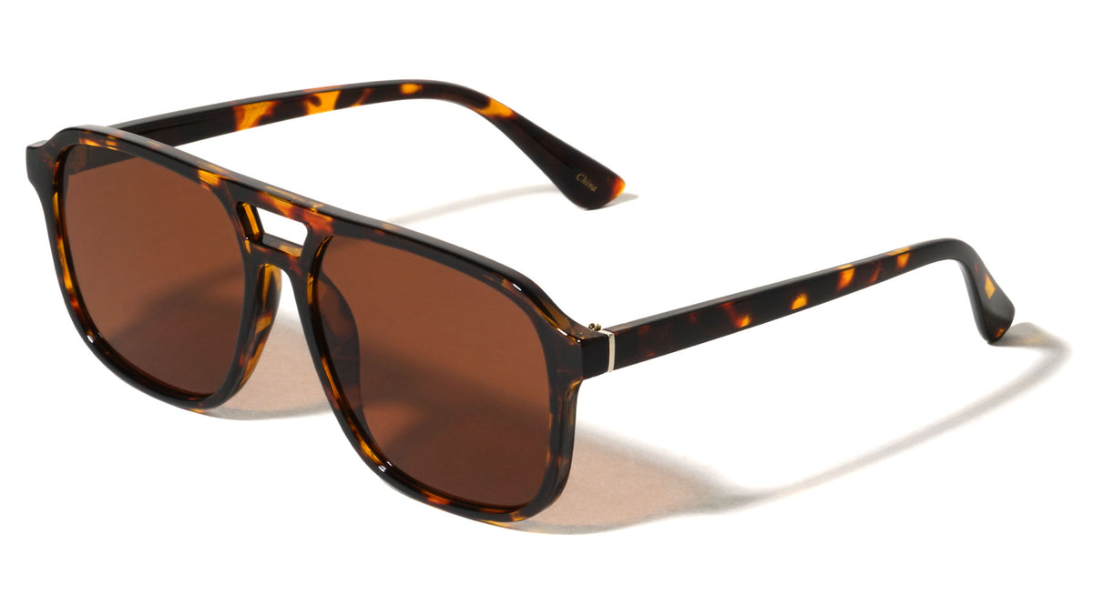 Hinge Accent Color Lens Modern Squared Aviators Wholesale Sunglasses