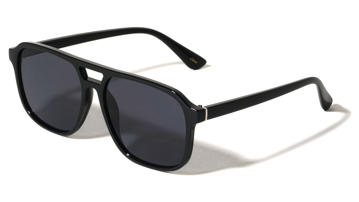 Hinge Accent Color Lens Modern Squared Aviators Wholesale Sunglasses