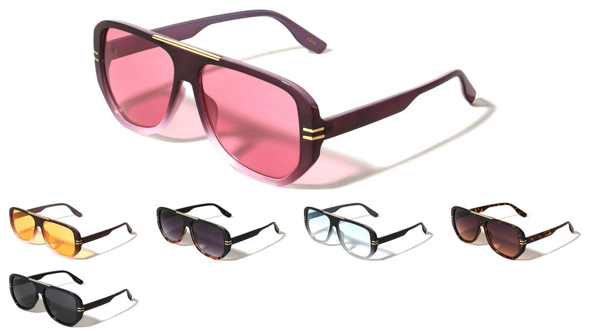 Two Bar Side Accent Solid Frame Geometric Aviators Wholesale Sunglasses